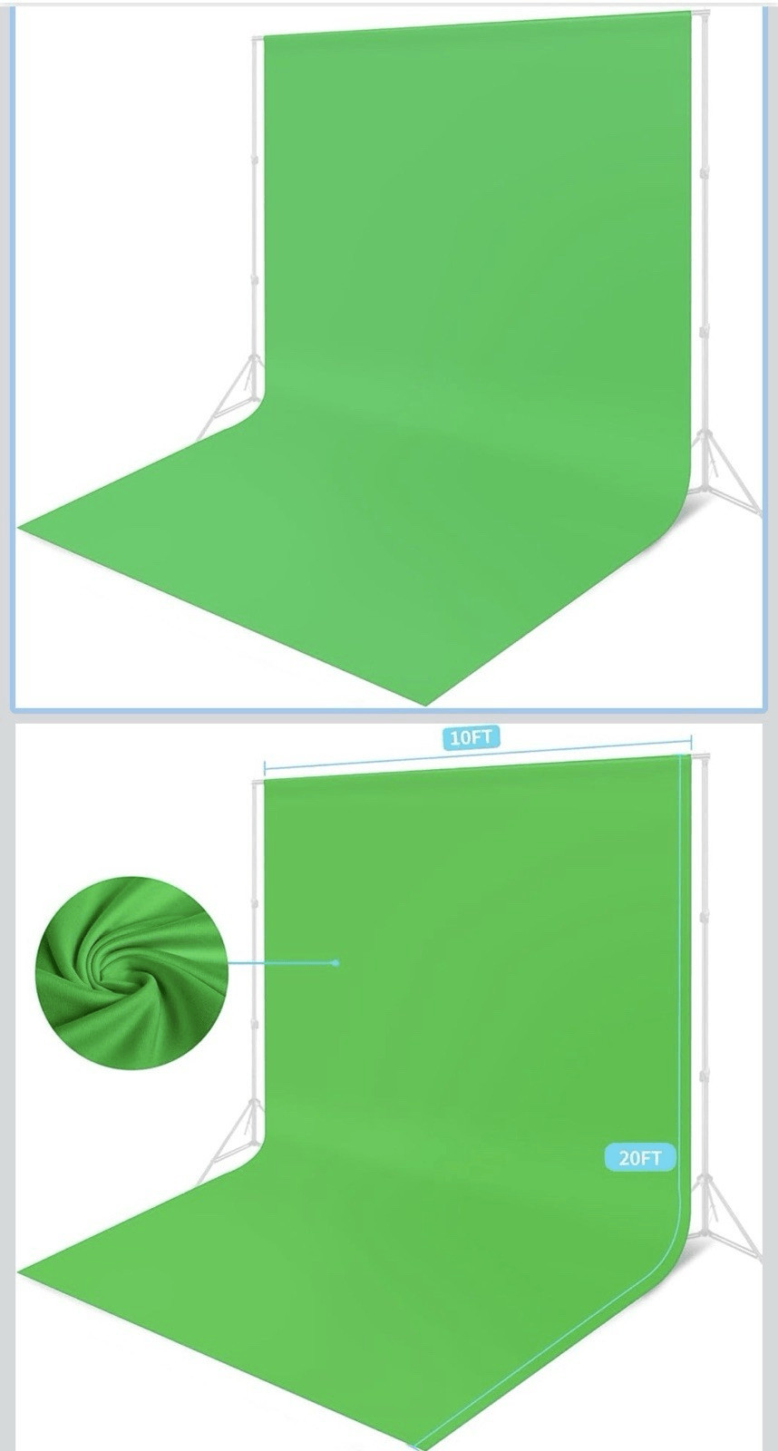10 Ft x 20 Ft Photography Backdrop Green Screen, Green Background Non-Reflect