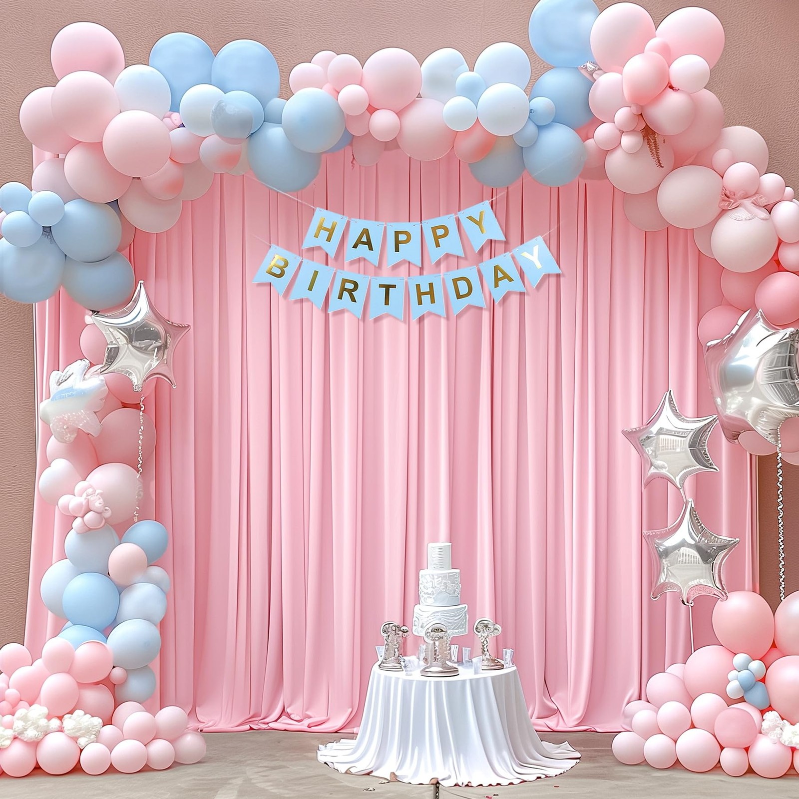 8x10FT Baby Pink Backdrop Curtains 2 Panels 4x10FT Polyester Wedding Decor
