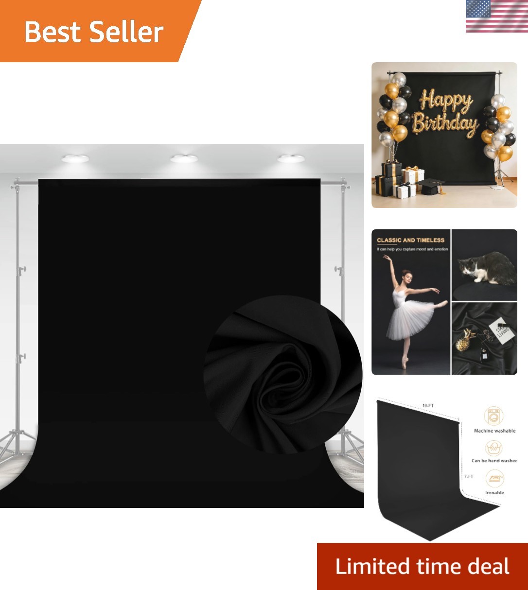 Versatile 7×10 FT Pure Black Backdrop – Seamless & Wrinkle-Resistant Fabric