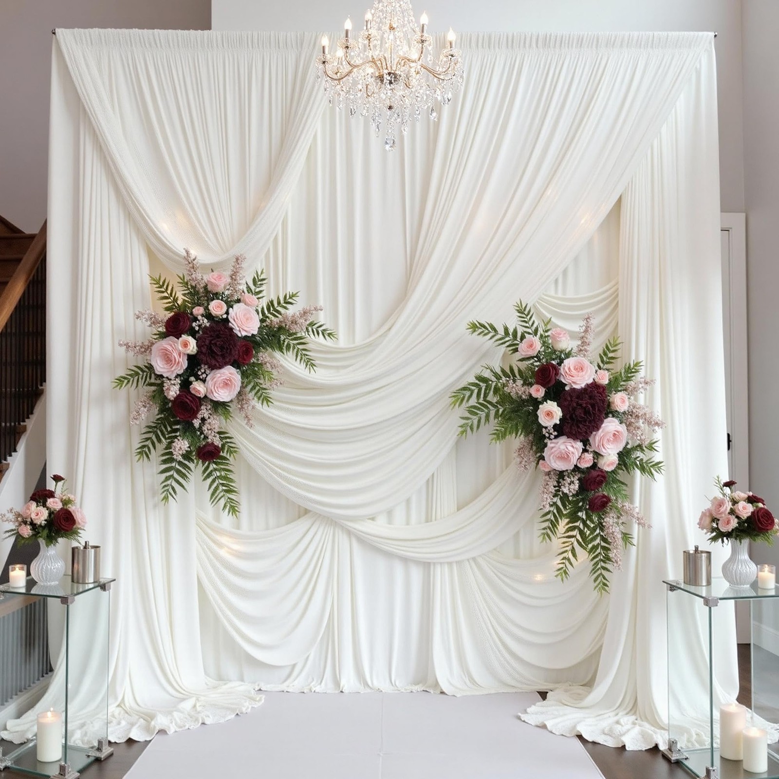 Party Village 60ft×15ft Ivory Backdrop Curtain W5′ x H15′(12 panels),