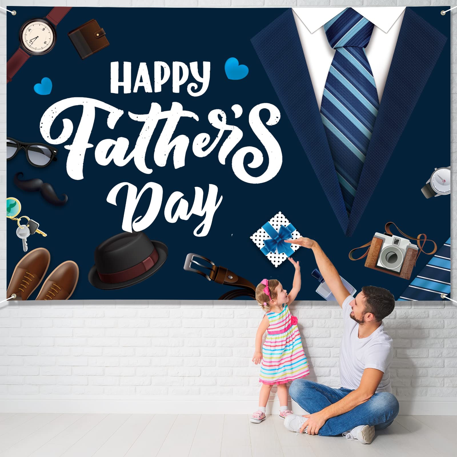 Large Fathers Day Banner Decorations 72 inches x 48 inches, Dark Blue