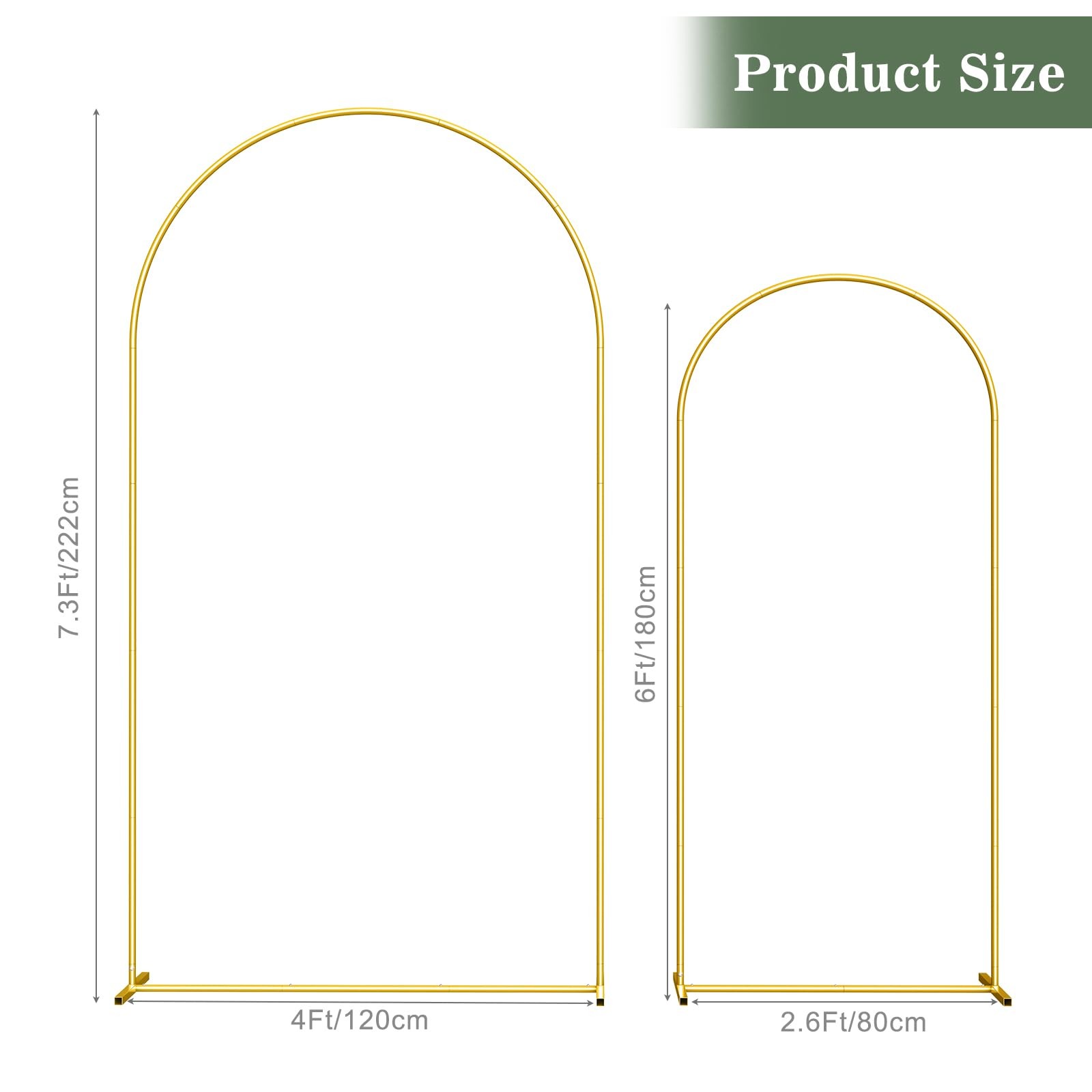 Wedding Arch Backdrop Stand Set of 2 (7.3FT/6FT), Gold Metal Arch Backdrop St…
