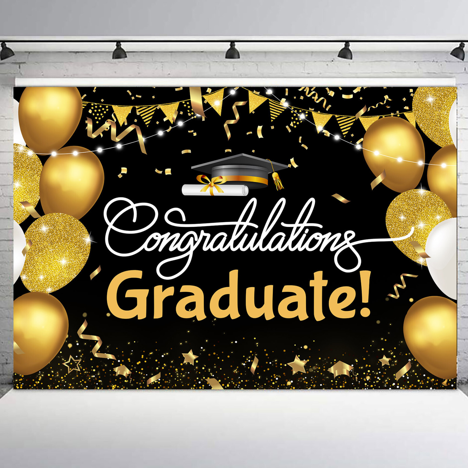 10x8ft Balloon Black and Gold 2024 Graduation Photo Background Studio Props
