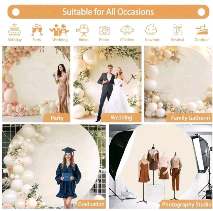 White Round Spandex Backdrop Cover Solid Wrinkle Resistant Reusable Washable