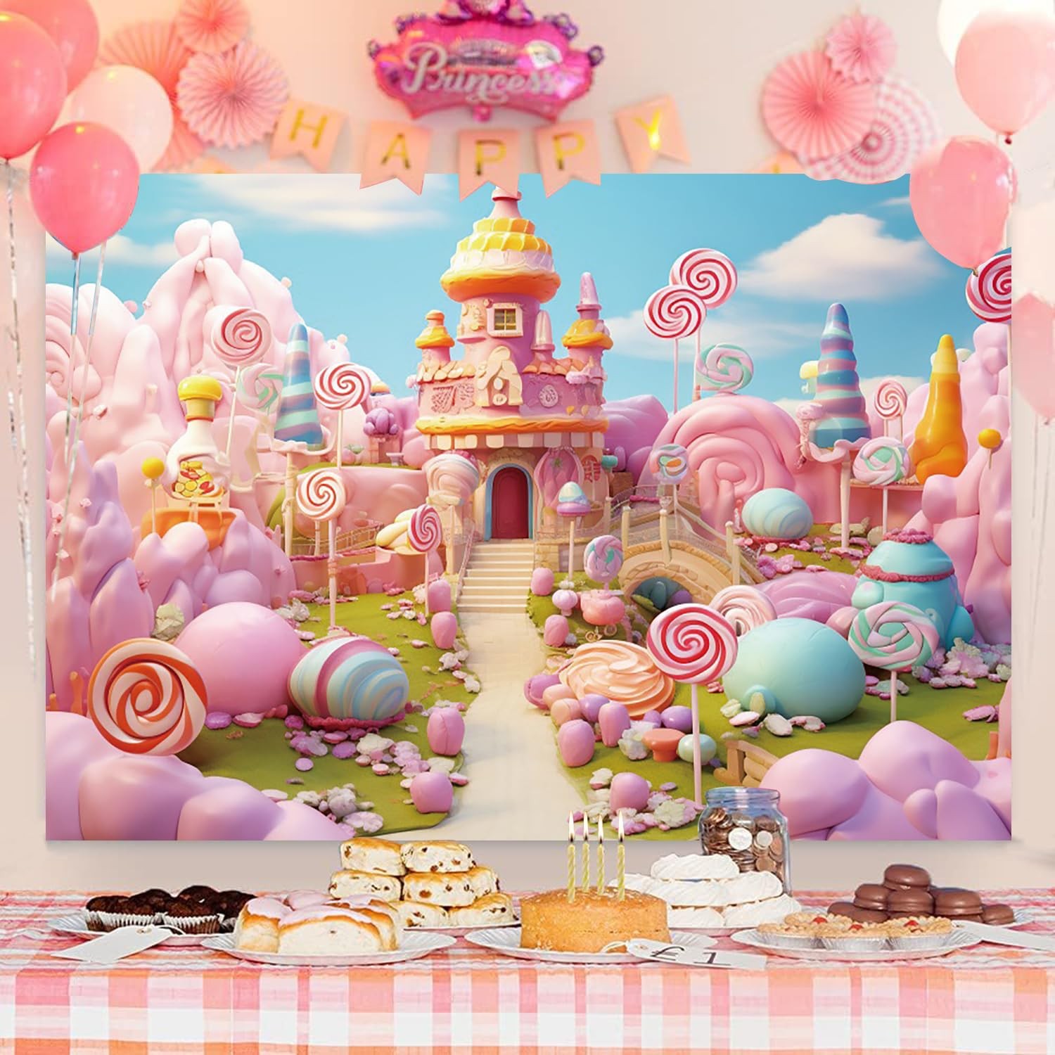 7x5ft Candyland Backdrop Fantasy Sweet Candy Castle 7x5ft, Candyland-1
