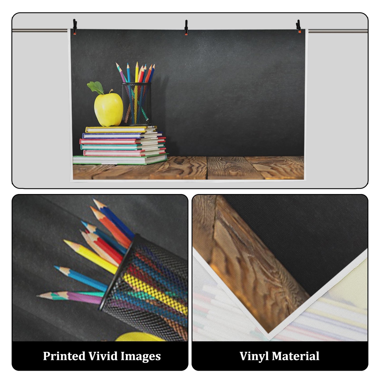 7x5ft Back to School Backdrop, Chalkboard, Pencils, Books, Vinyl, Photo Prop
