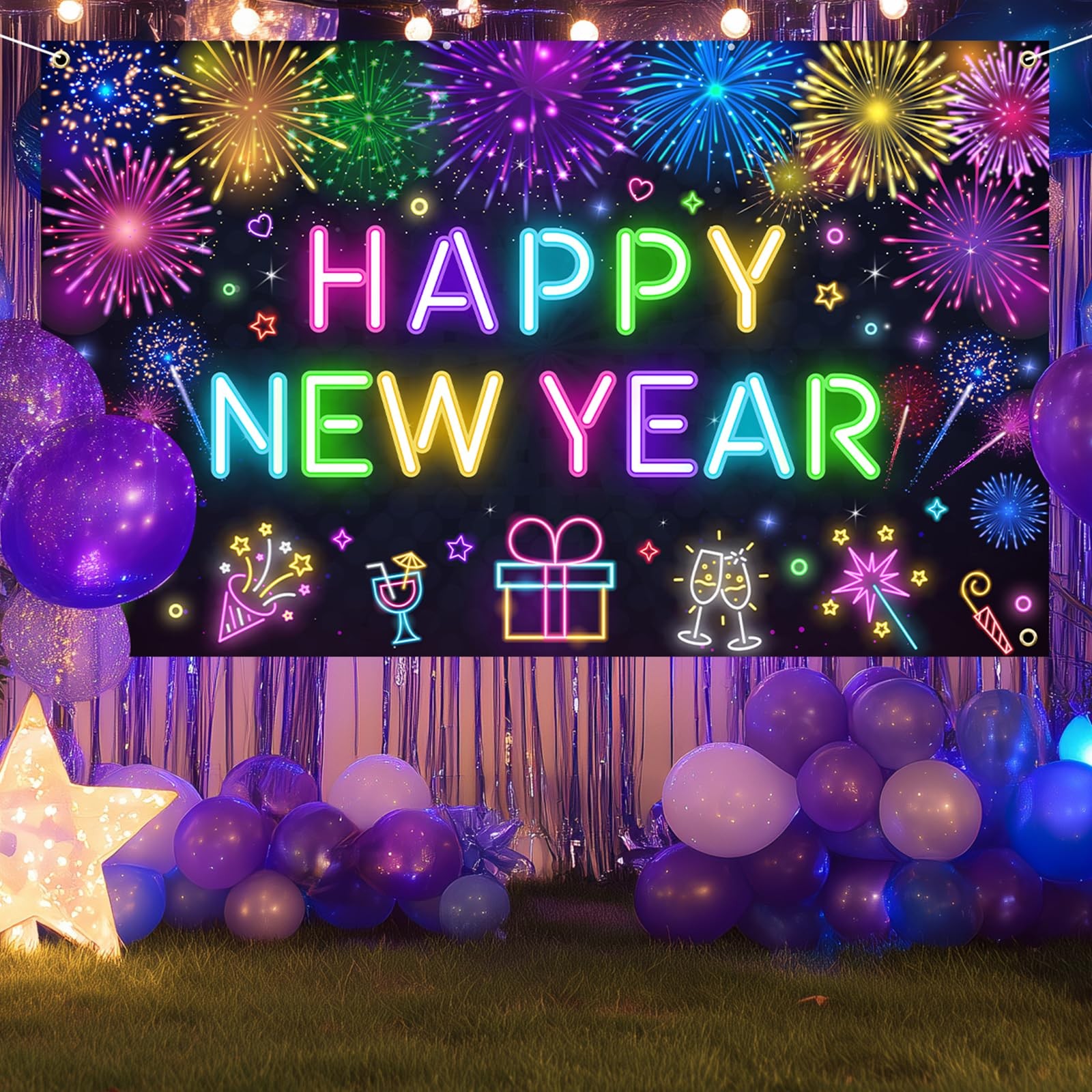 Happy New Year Party Backdrop Poster Banner Photography Background for Party