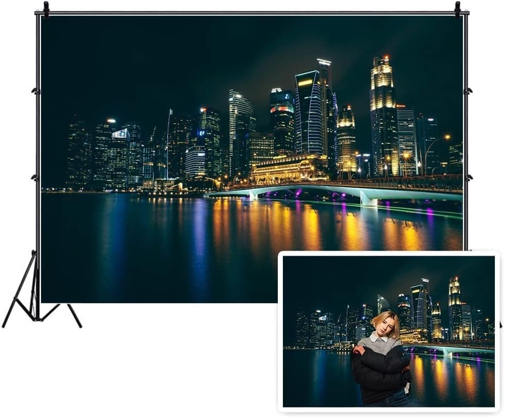 15x10ft Famous City Night View Backdrop High-Rise Building Backdrop Modern Scene