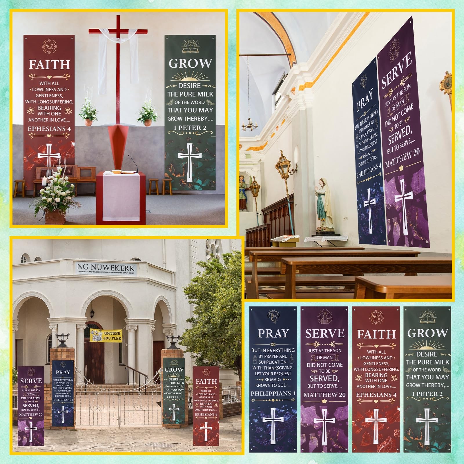 4 Pcs Church Banners with Scripture Oxford Cloth Church Banners for Sanctuary…