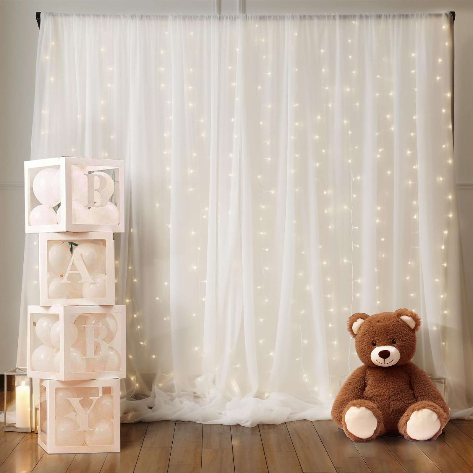 10ft x 7ft White Chiffon Backdrop Curtain Lights String Wrinkle Free Drapes