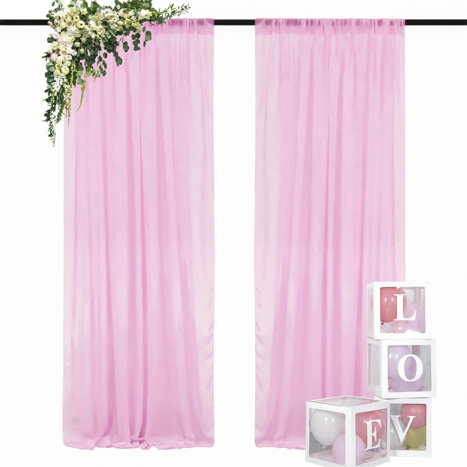 DUOBAO Pink Chiffon Backdrop Curtain-2 Panels 29×120-Inch Wedding Draping Beach