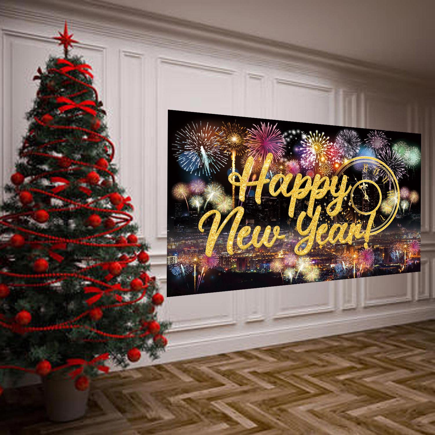 Happy New Year Party Backdrop Poster Banner Photography Background for Party
