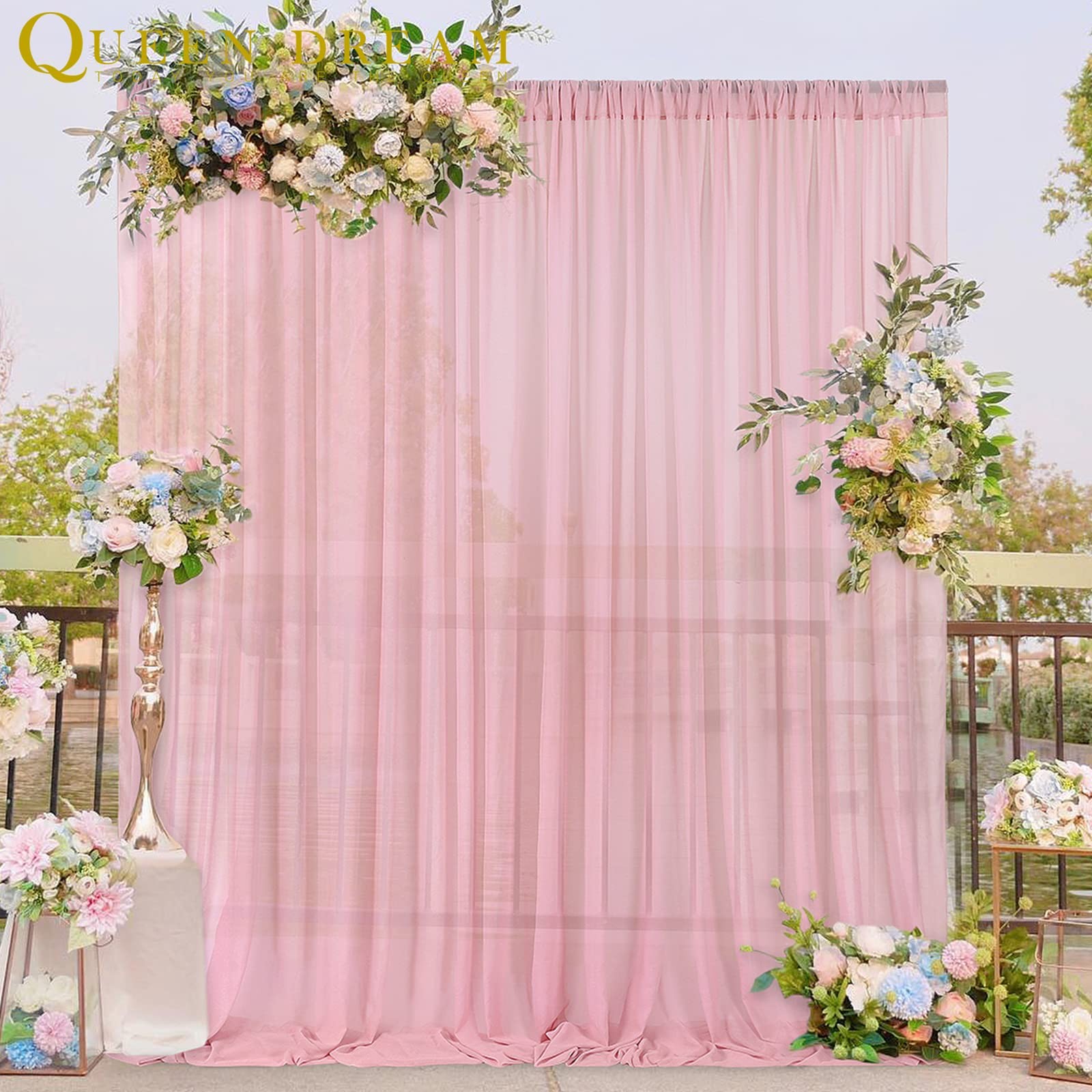 10×10 ft Backdrop Curtain Dusty Rose Chiffon Background Drapes Party Decor