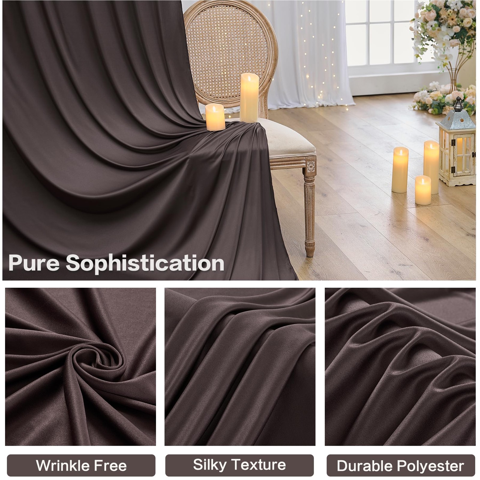 2 Panels 10×15 FT Brown Backdrop Curtain Wrinkle Free Polyester Photo Drapes