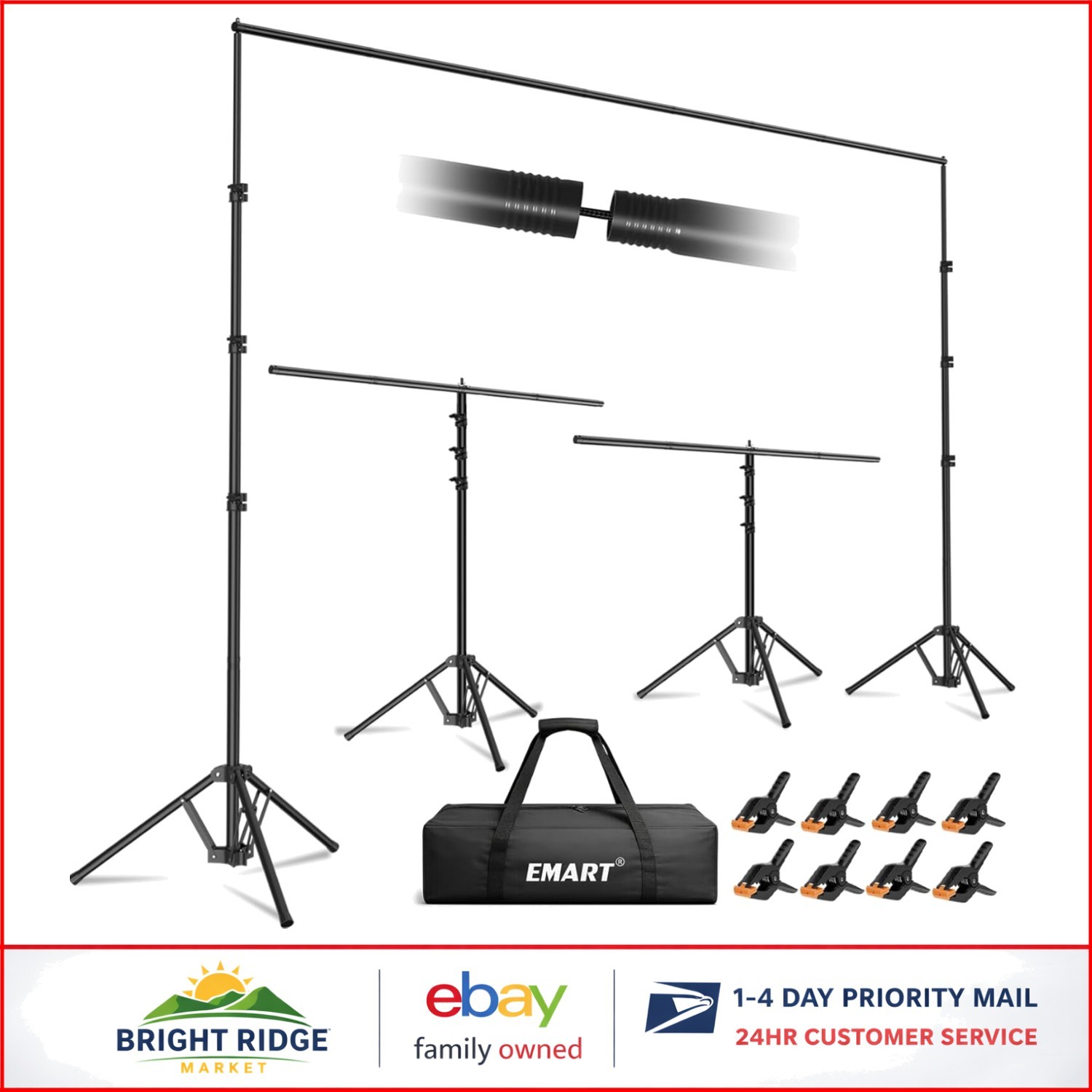 Versatile 10×8.5ft Photo Background Stand Kit with Elastic Rope & Clamps