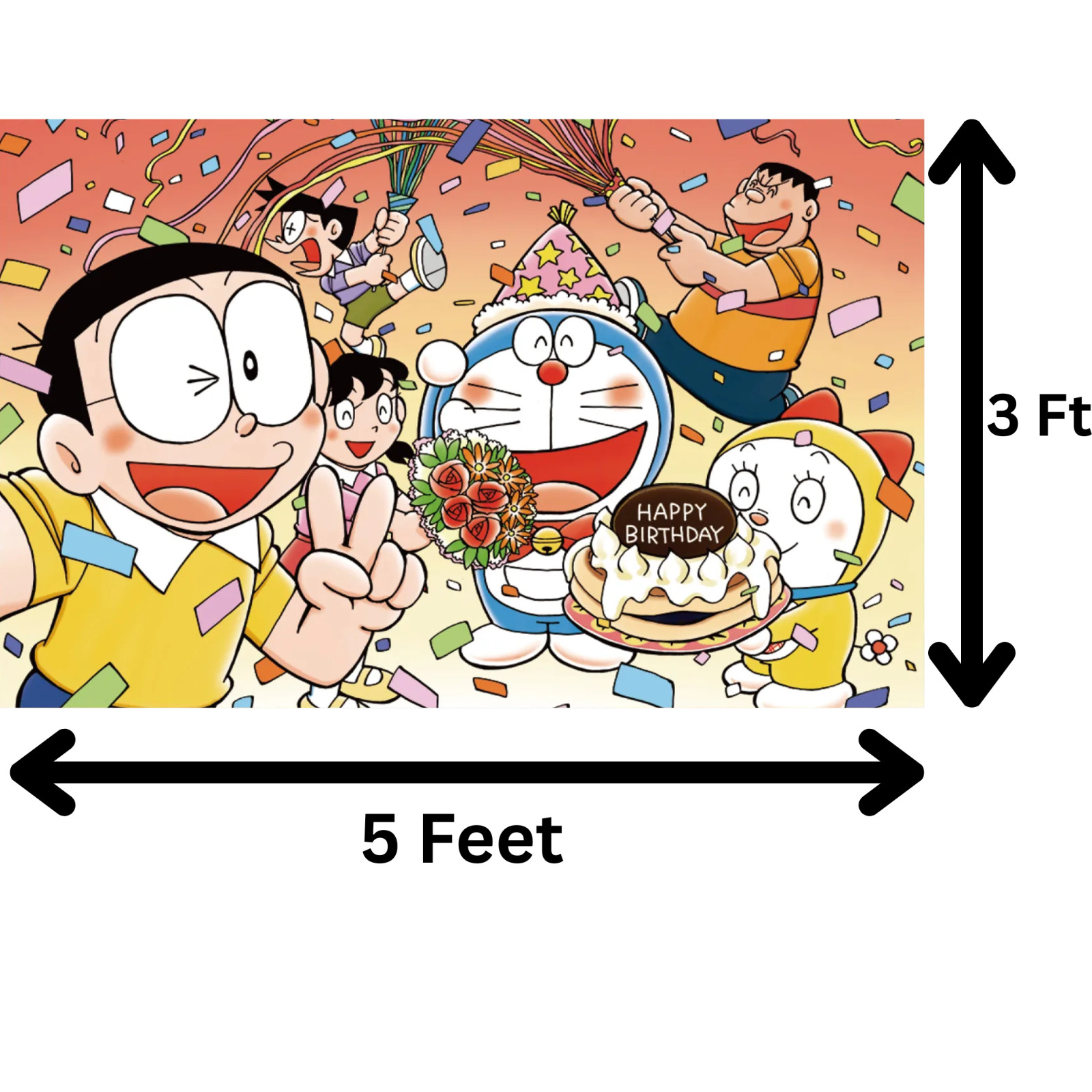 Doraemon Cartoon Party Backdrop 3 x 5 Foot Birthday Photo Banner Decoration