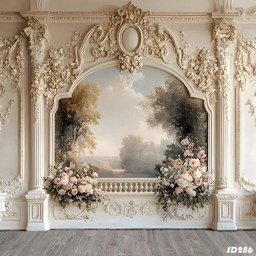10’x10’Computer-paint Vintage Wall Floral Frame Scenic background backdrop SD286