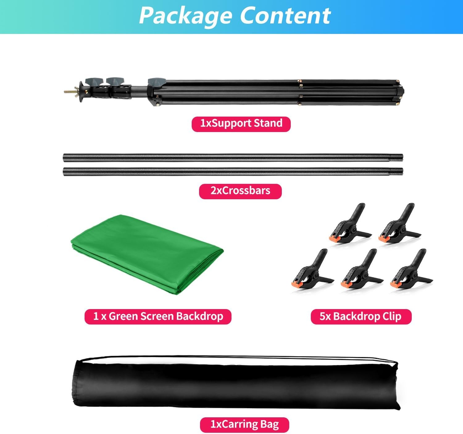 Green Screen Backdrop Kit with Stand, 5X6.5ft Portable 5 x 6.5 Ft,