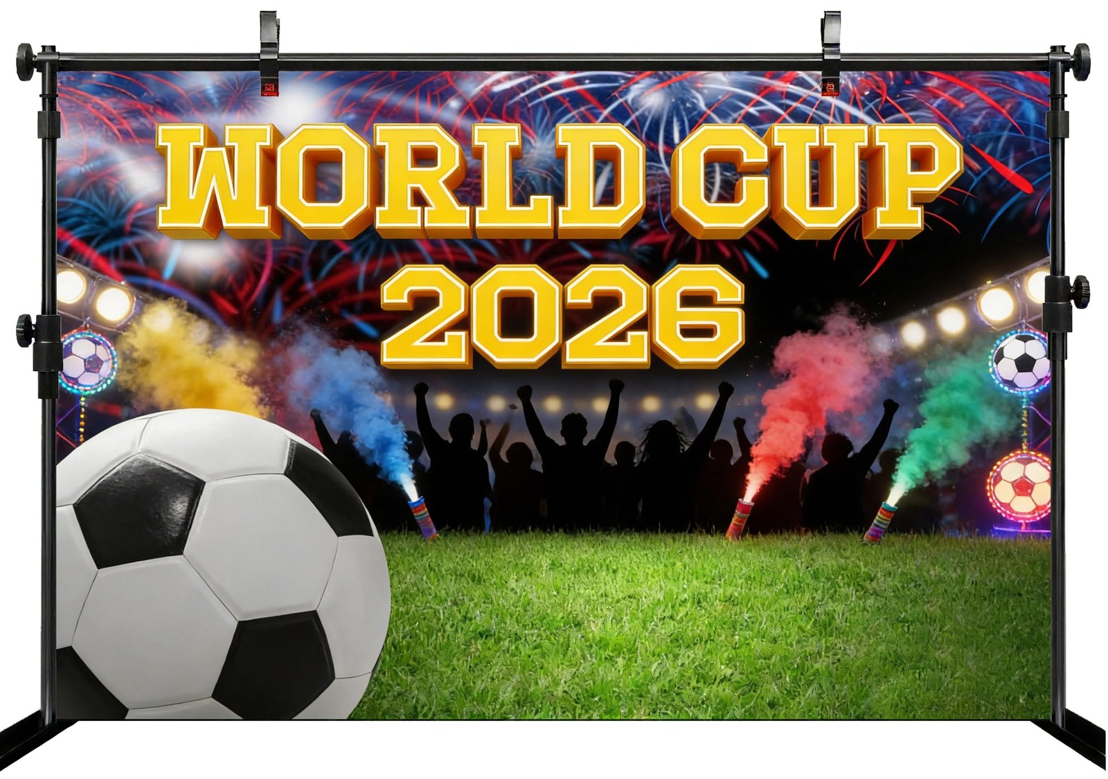 7x5ft World Cup 2026 Backdrop Fireworks Colorful Smoke Soccer Ball Stadium Sp…