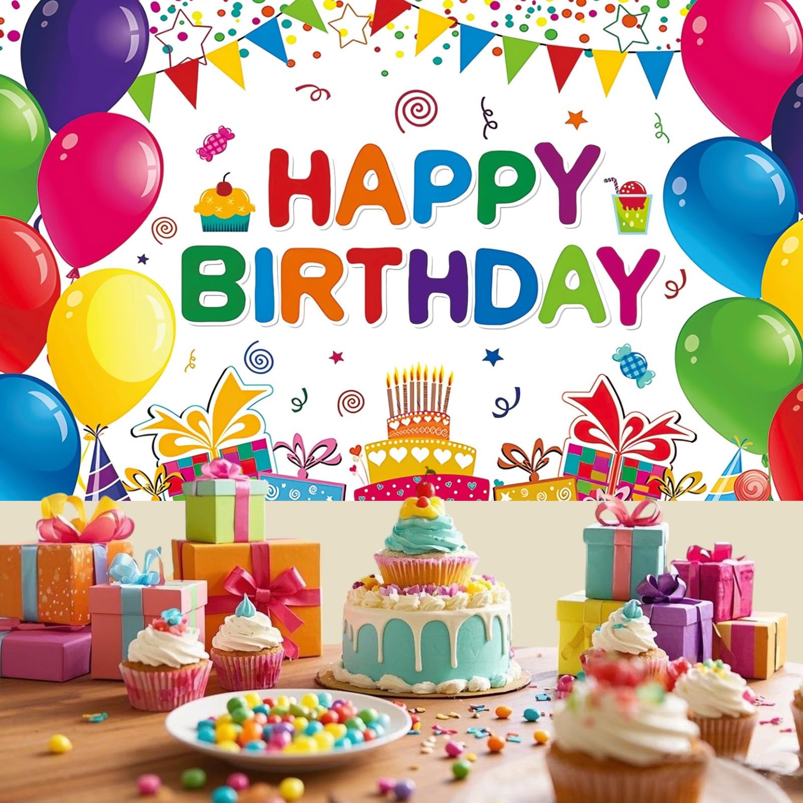 Happy Birthday Backdrop Banner, Colorful Birthdays 6 X 3.6 Feet, Multicolor