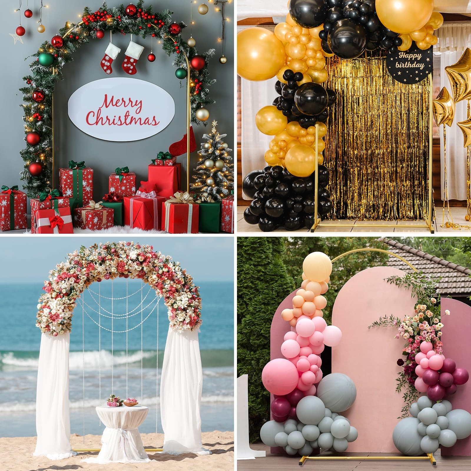 Metal Arch Backdrop Stand Set of 2 (6FT & 7.2FT), Gold Wedding Arch Frame Bal…