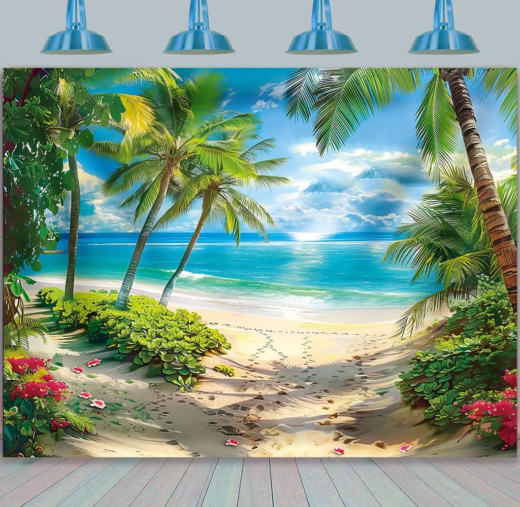 Summer Tropical Beach Backdrop Seaside Sand Palm Trees Hawaii 7×5 Ft Prop