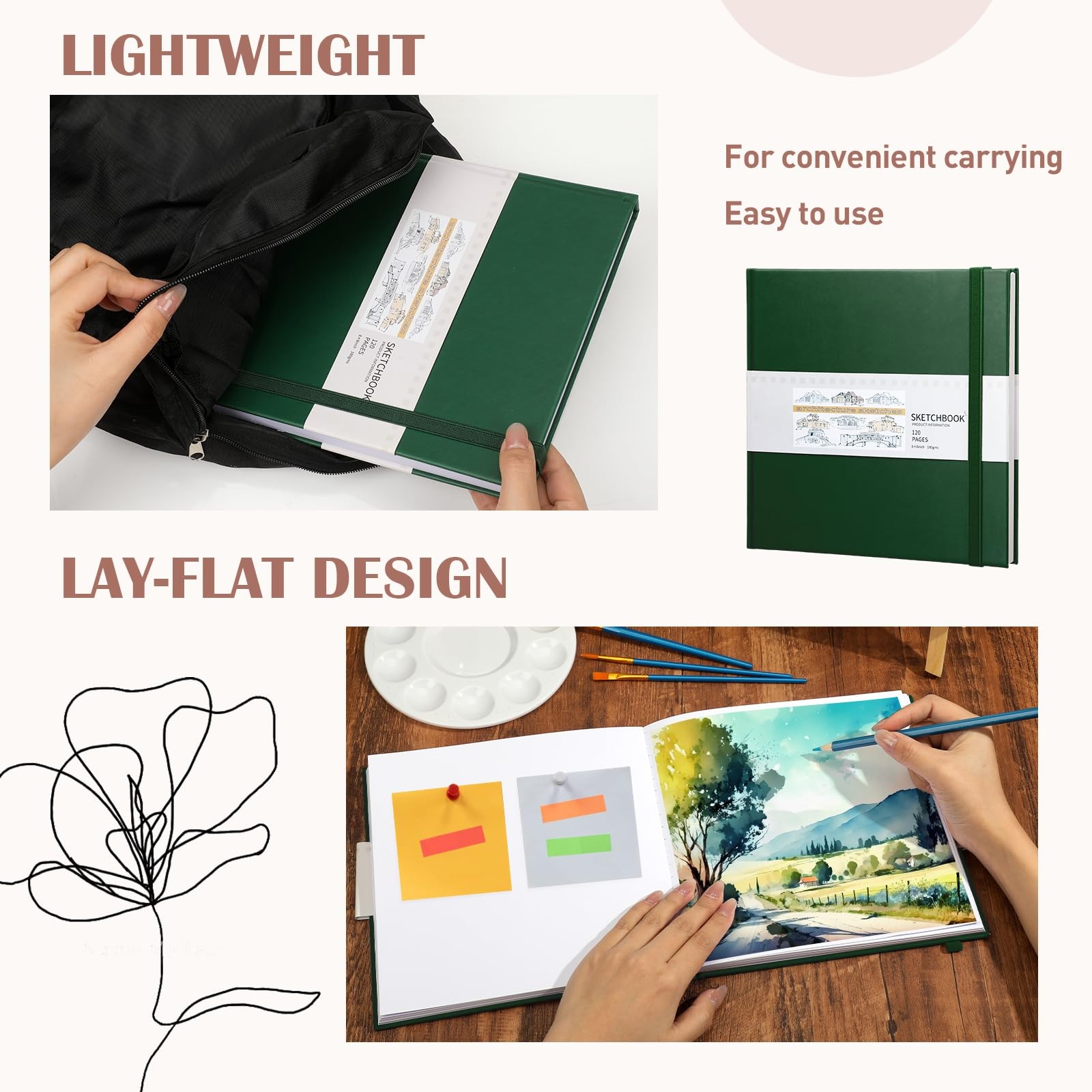 Moinchore Back to School Gifts Square Sketchbook 8 x 8 Inch Hardcover Art Sketch