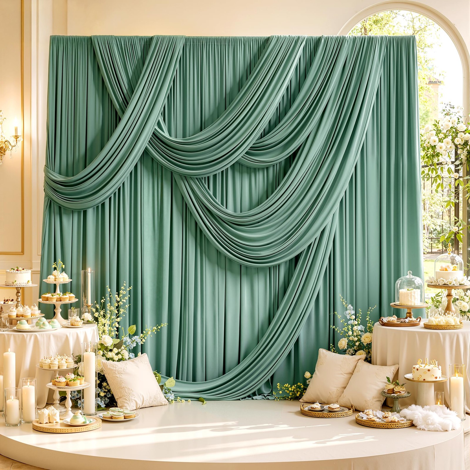 50ft x 15ft Grayish Green Backdrop Curtains 5FT×15FT_10 Panels,