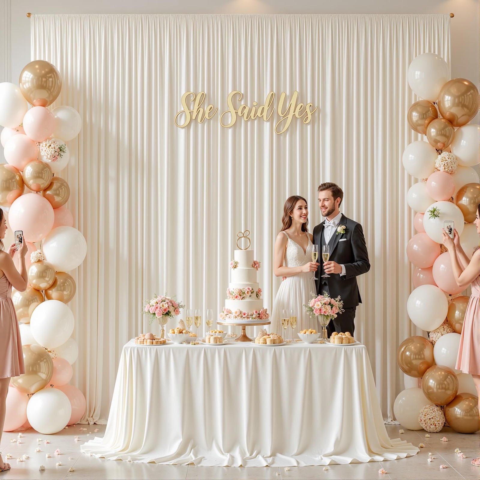 10x10ft Cream White Backdrop Curtains for Wedding Parties Wrinkle Free Blue C…