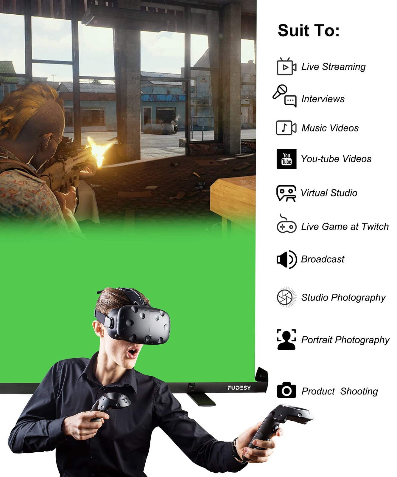 Extra Large Green Screen, 74W X 77H inches Collapsible Chromakey Panel,Portab…