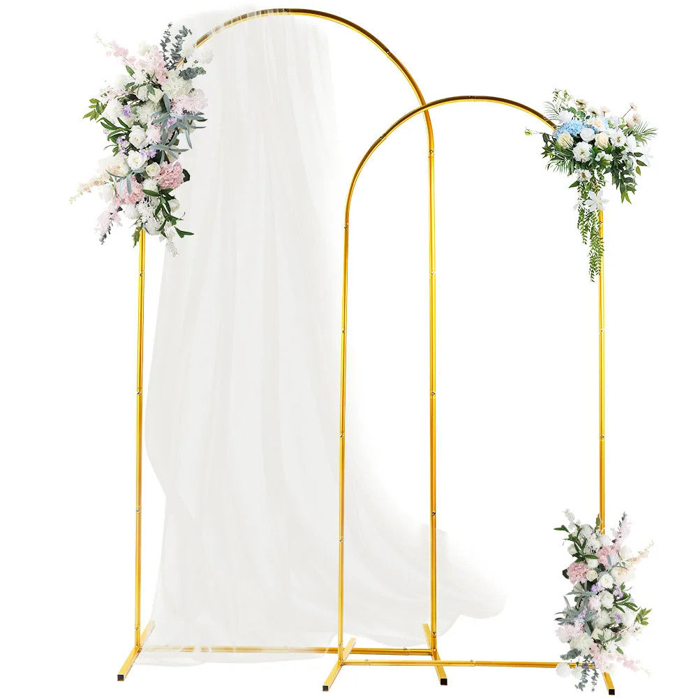 2Set of Wedding Arch Backdrop Stand(4X7.2Ft+2.6Ft), Gold Metal Arch Backdrop Sta