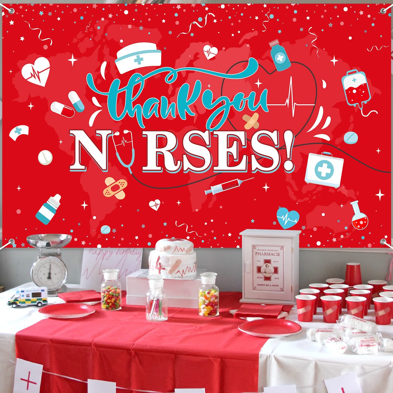 Thank You Nurses Backdrop Decoration,Large Fabric 2025 Nurses Week Backdrop B…