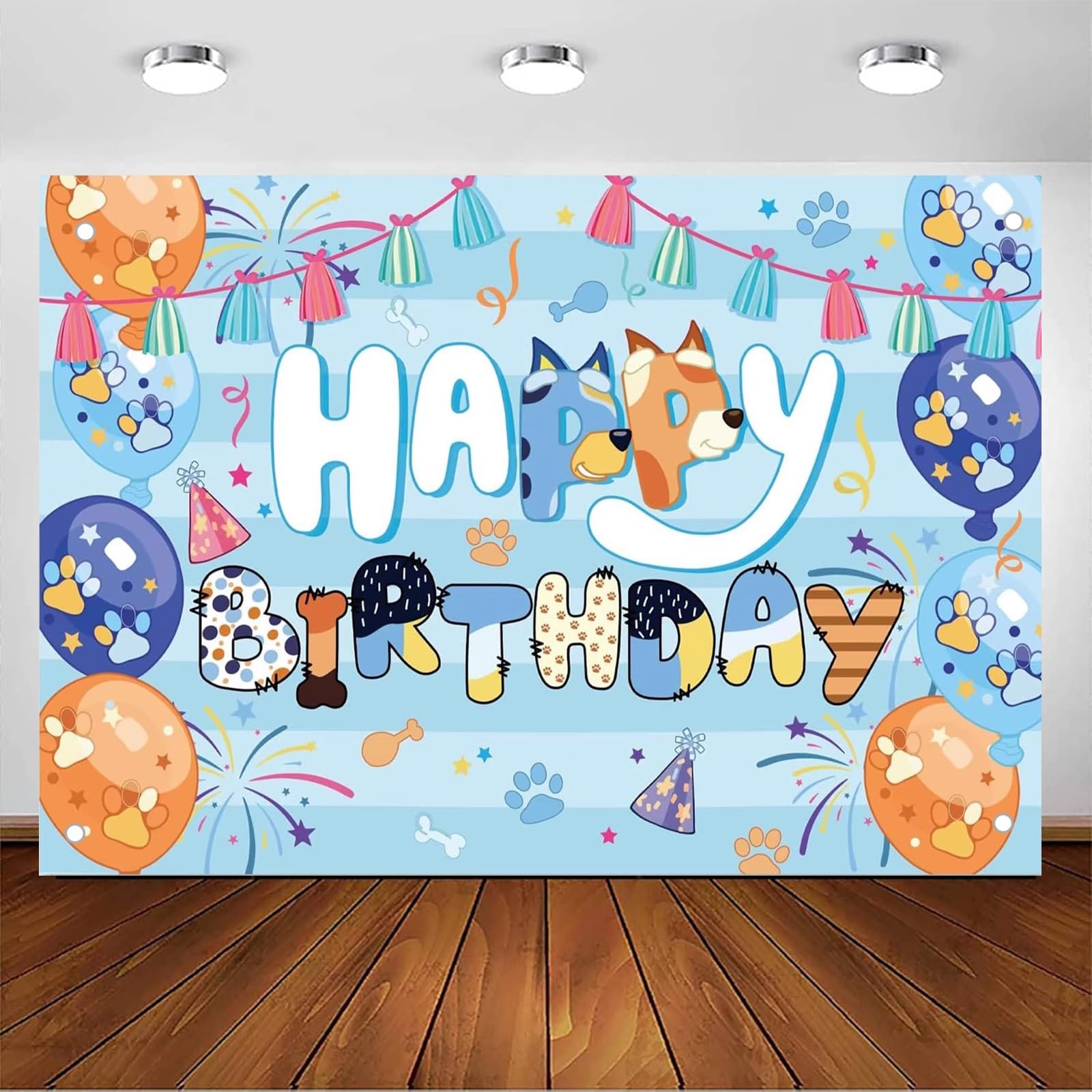 5x3ft Blue Dog Birthday Background Kids Cartoon 39″ x 59″, Blue-Dog