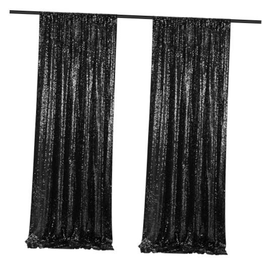Backdrop Curtains for Parties 2 Panels 2ftx8ft Sequin 2 pcs-2ftx8ft Black