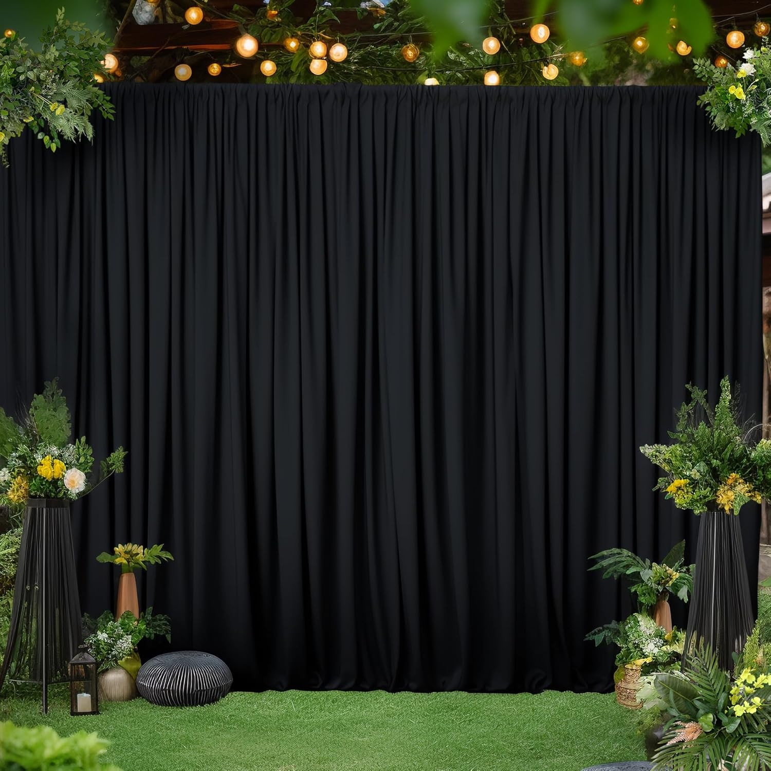 Wrinkle-Free Black Backdrop Curtain 30x10ft for Parties & Photography