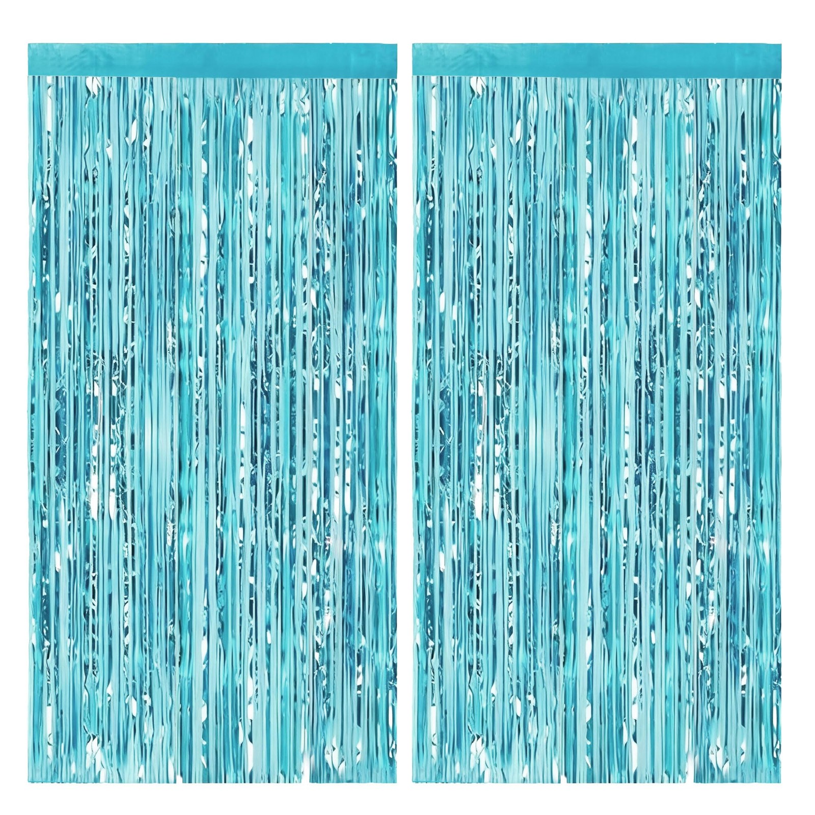 2 PCS Light Blue Tinsel Backdrop 3.28×6.56 ft Glitter Foil Fringe Curtains