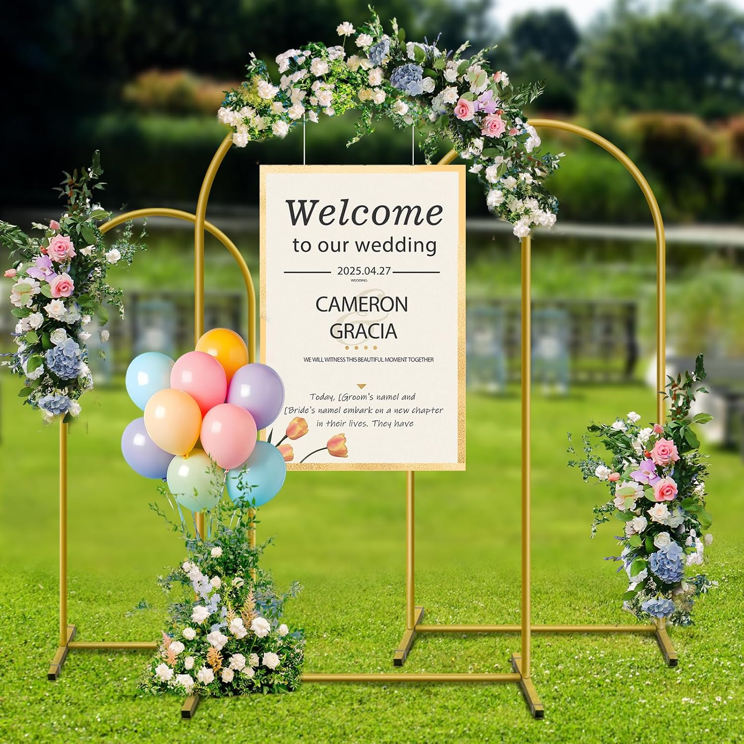 Metal Arch Backdrop Stand, Set of 3 (6/6.6/7.2 Ft) Wedding Arched Frame with 12