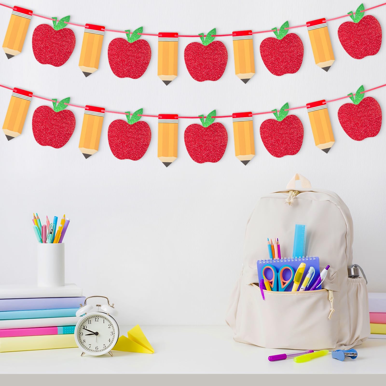 2 Pcs Pencil Apple Banner for Back to School Decorations Sign Garland, First …