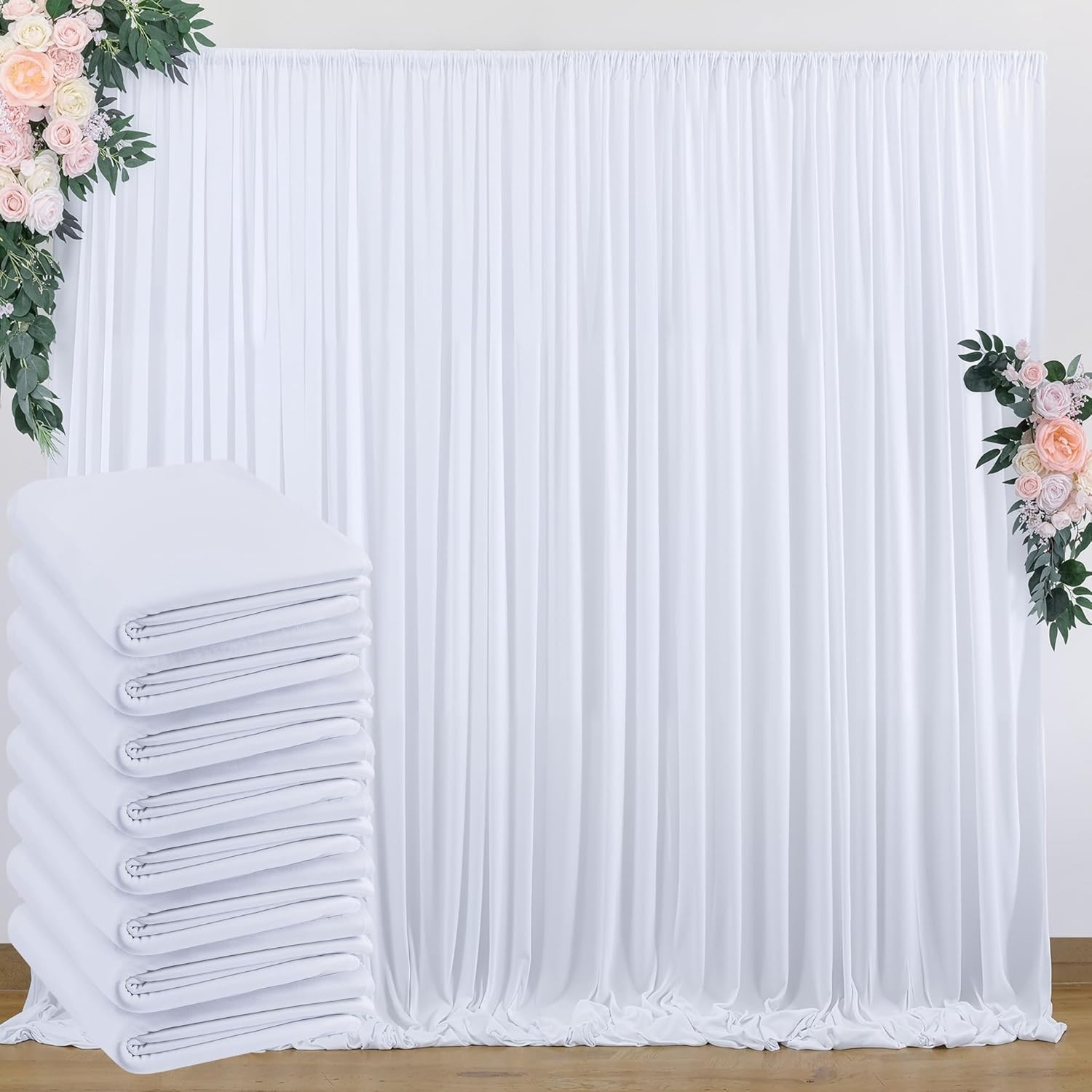 40 ft x 10 ft Wrinkle Free White Backdrop Curtain for Wedding Parties, Polyester