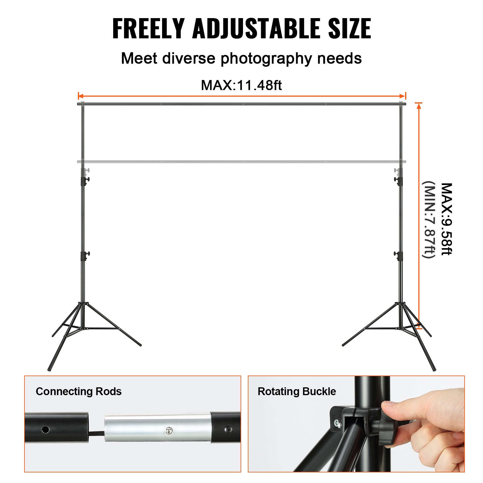 VEVOR Heavy Duty Backdrop Stand Adjustable Photography Backdrop Stand 12×10 ft