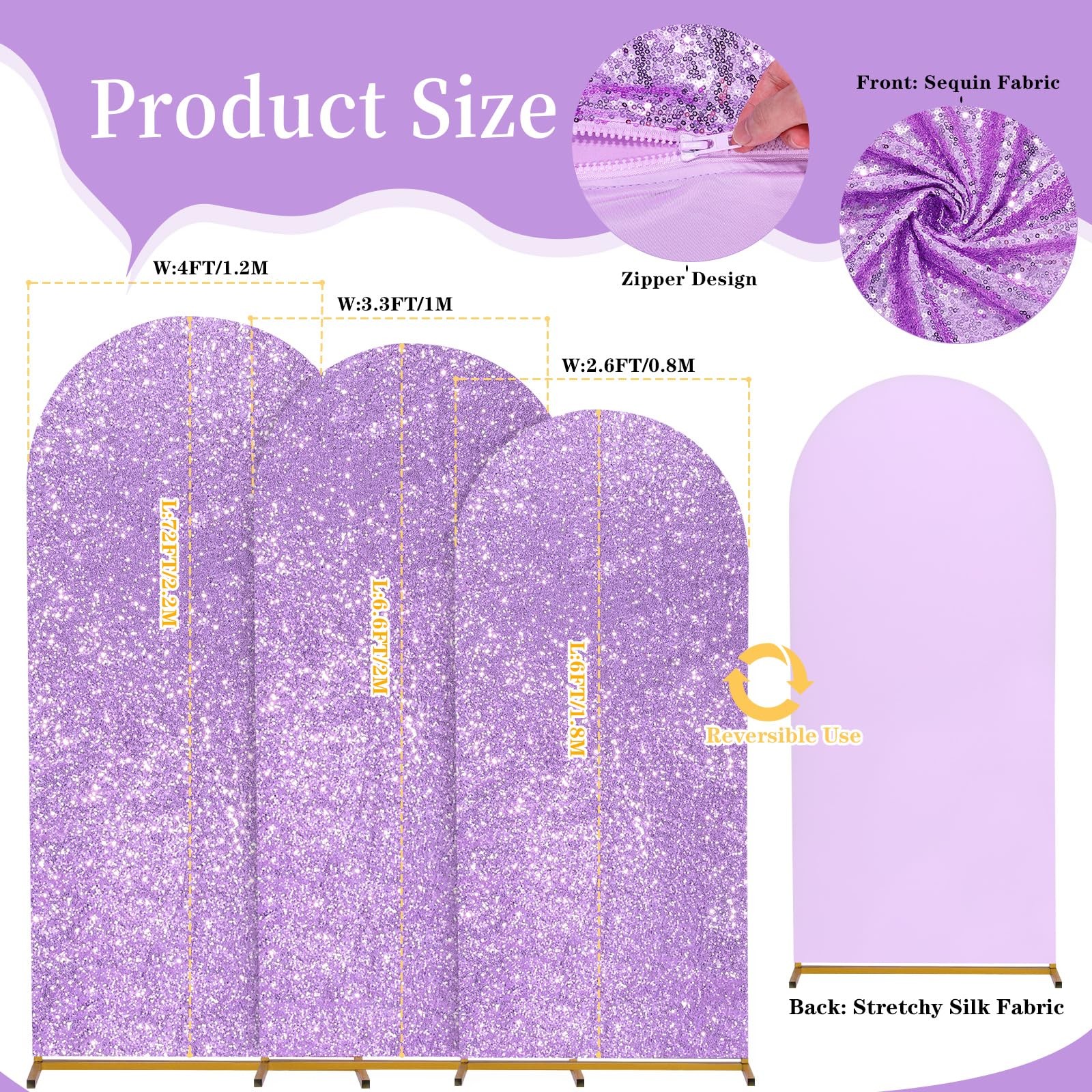 6.6FT Bling Arch Backdrop Cover – Lavender Sequin Wedding Arch Stand Cover Ro…