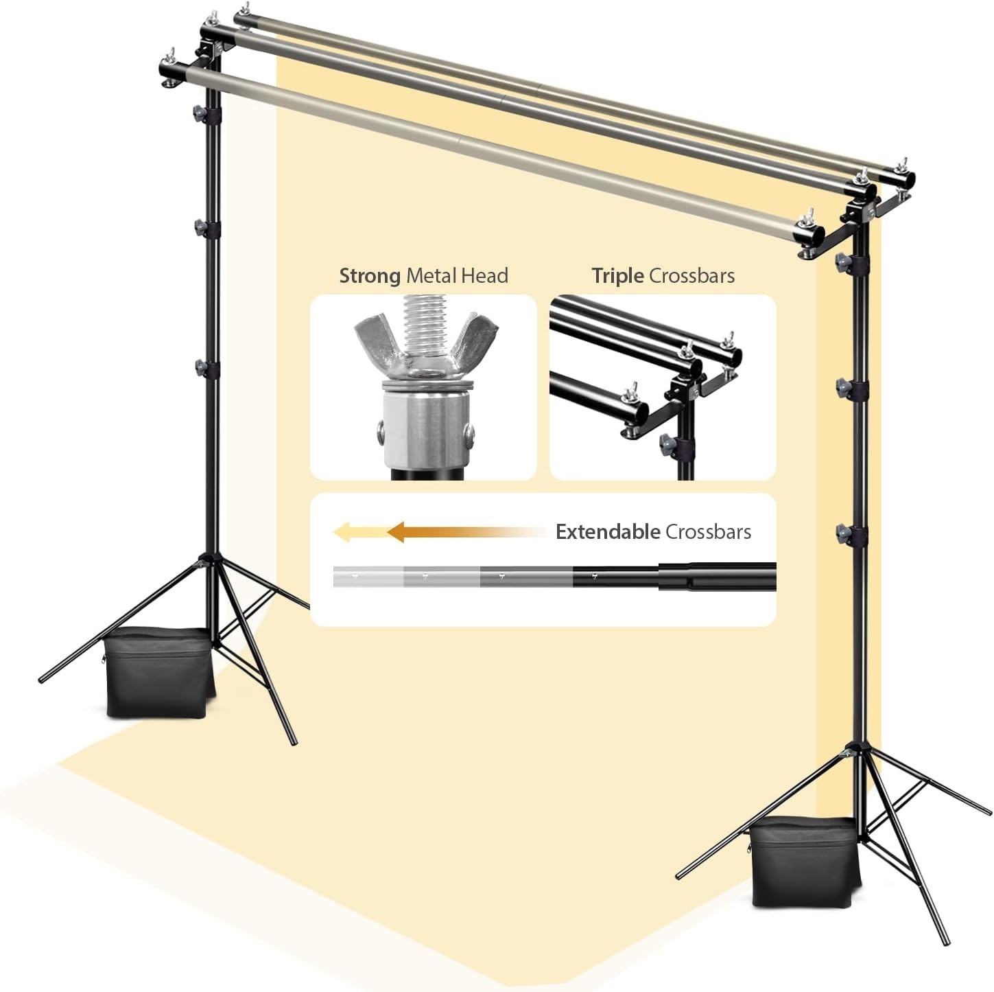 10×9.6 Triple Crossbar Background Support Stand Photo Studio Backdrop Stand Kit