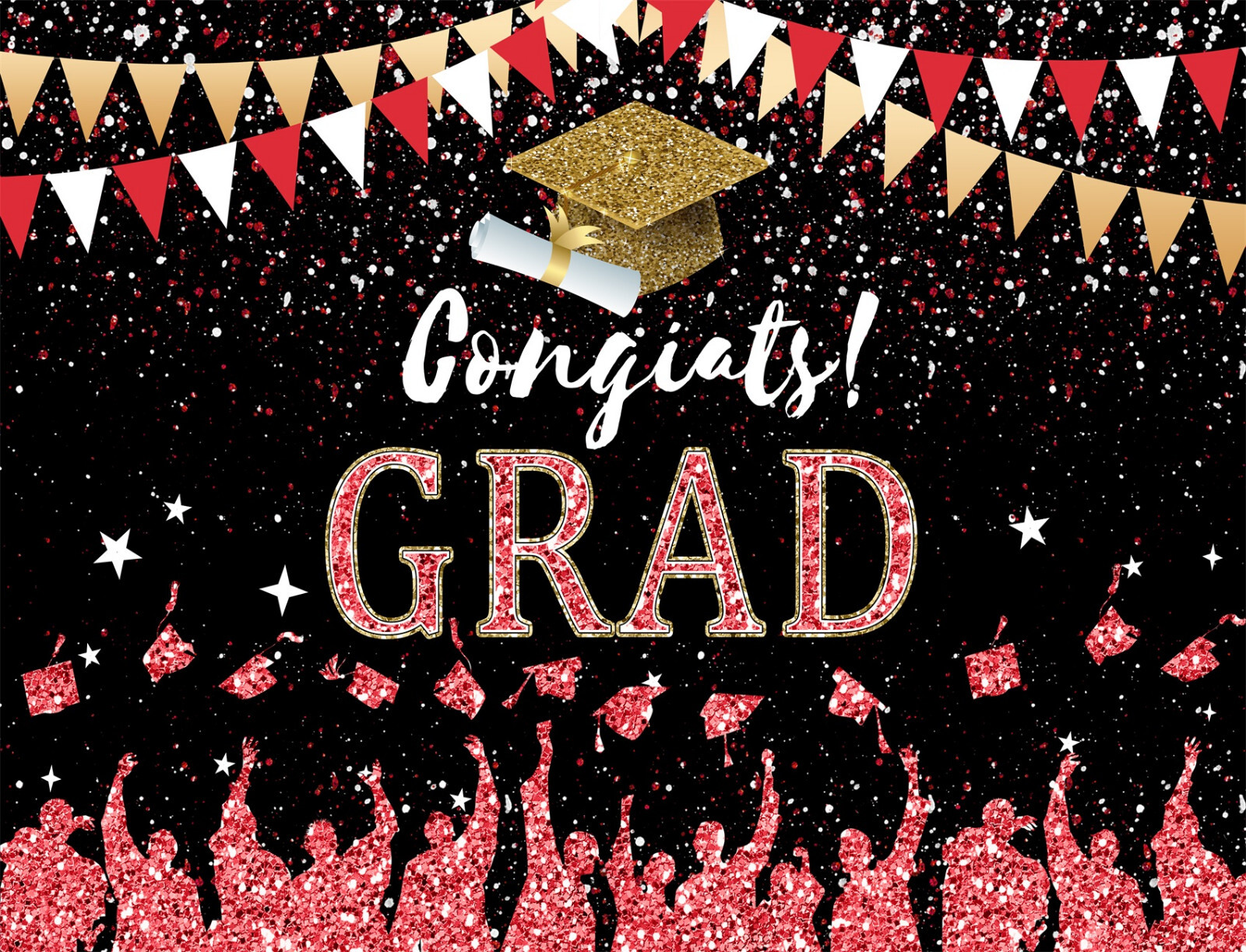 10x8ft Red Bachelor’s Cap 2026 Graduation Black Vinyl Backdrop Photo Background