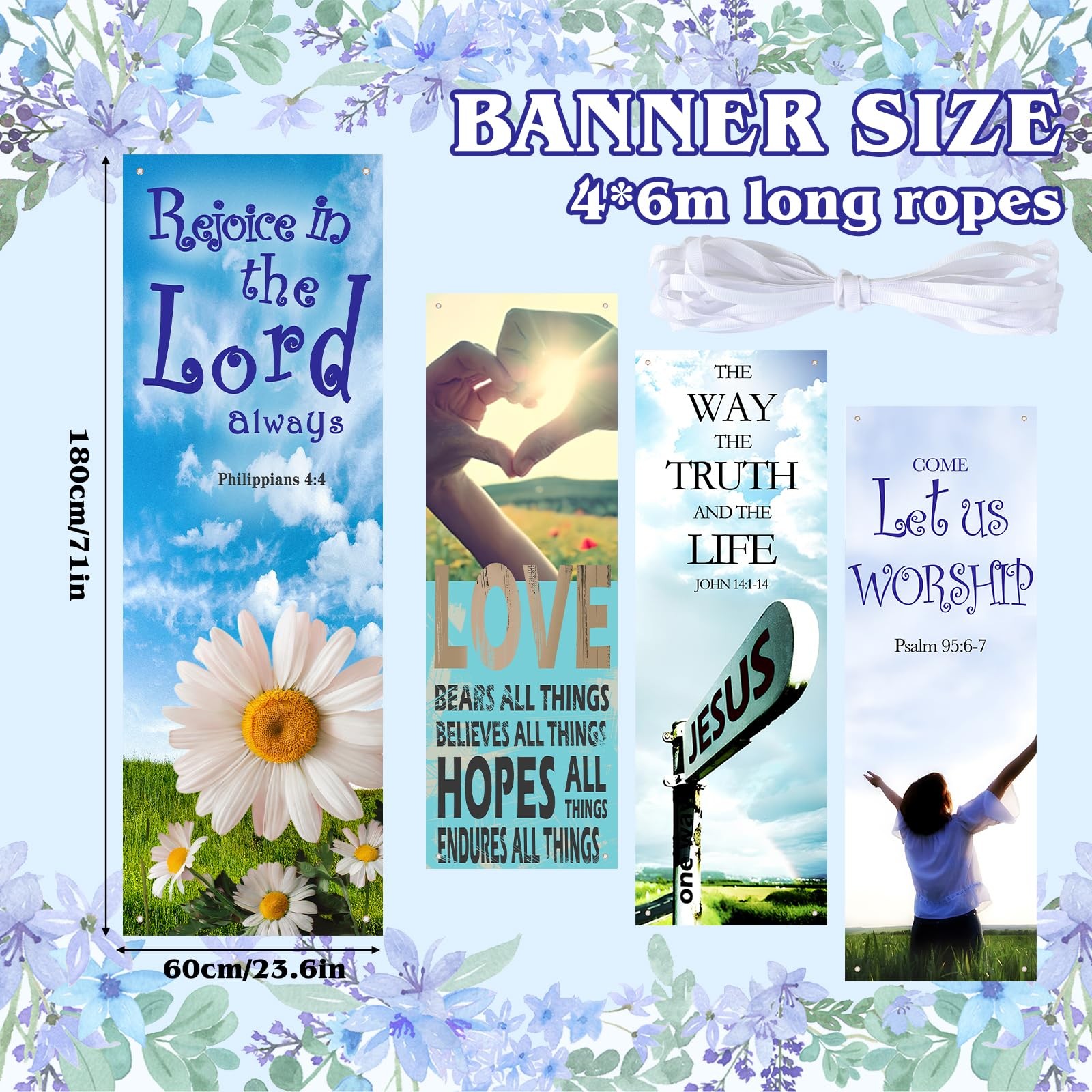 4 Pcs 5.9 Ft Church Banners for Sanctuary Wall Worship Scripture Christmas Ba…