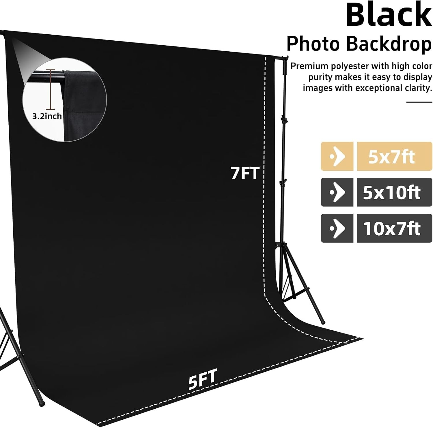 Durable 5×7 ft Black Backdrop for Photography: Versatile & Machine Washable