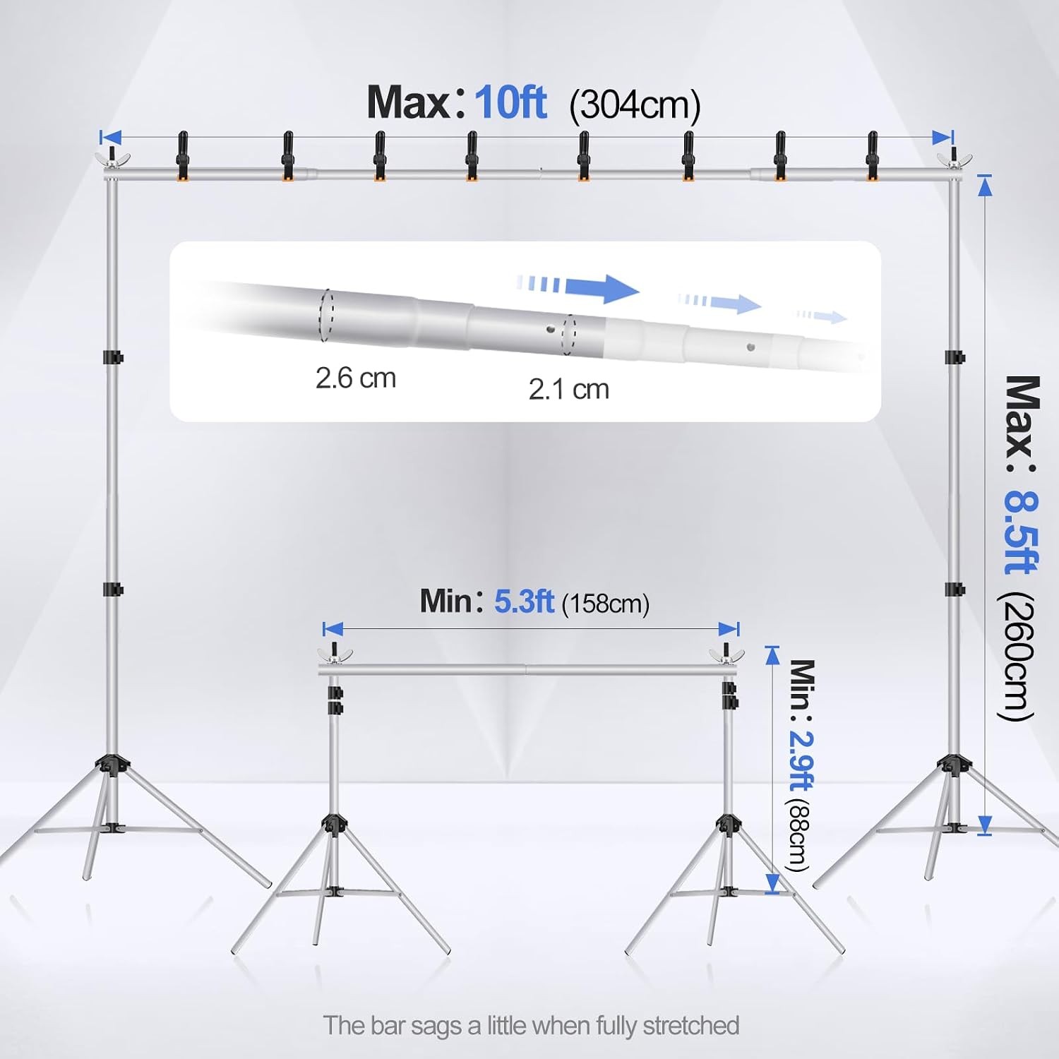 Backdrop Stand 10×8.5ft(WxH) Photo Studio Adjustable Background Stand Support