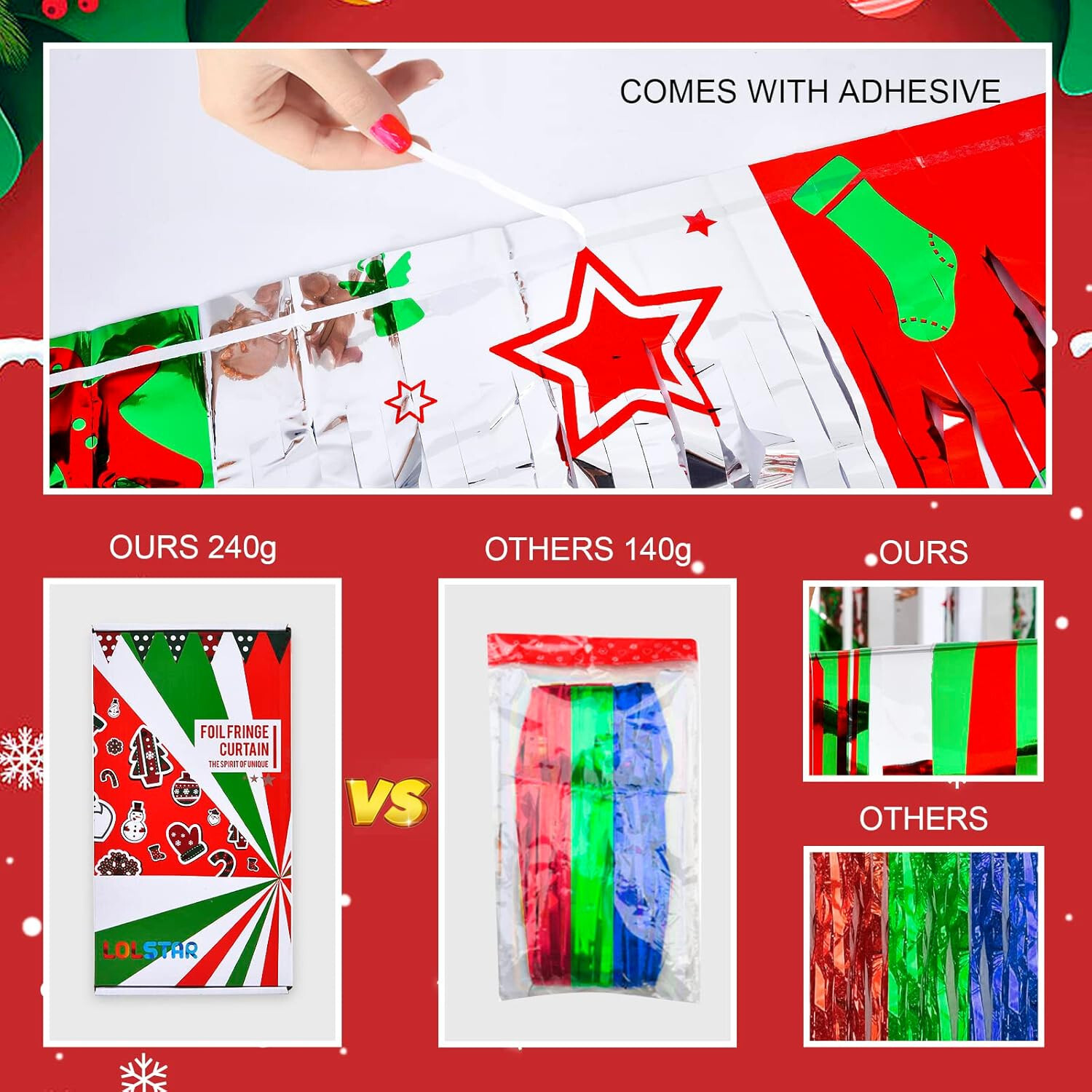 LOLStar Christmas Party Decoration – 4 Pack Christmas Themed Pattern Foil Fring
