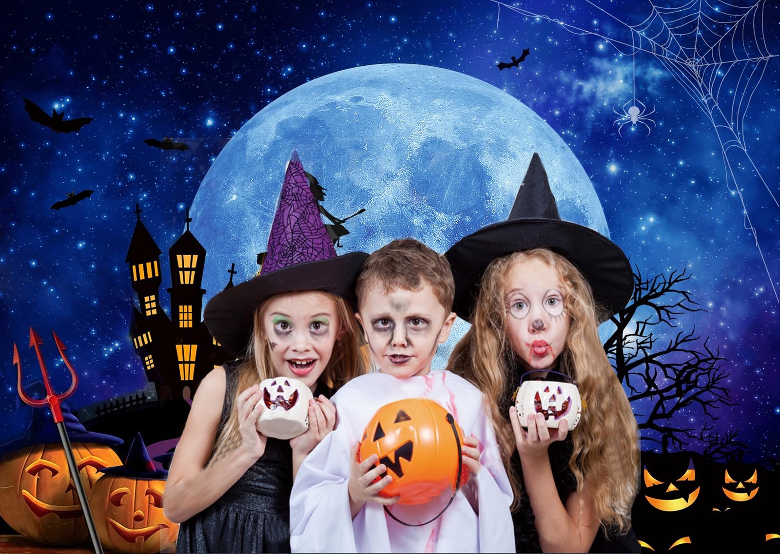 8x6ft Halloween Backdrop Horror Moon Night Haunted Castle Party Decoration