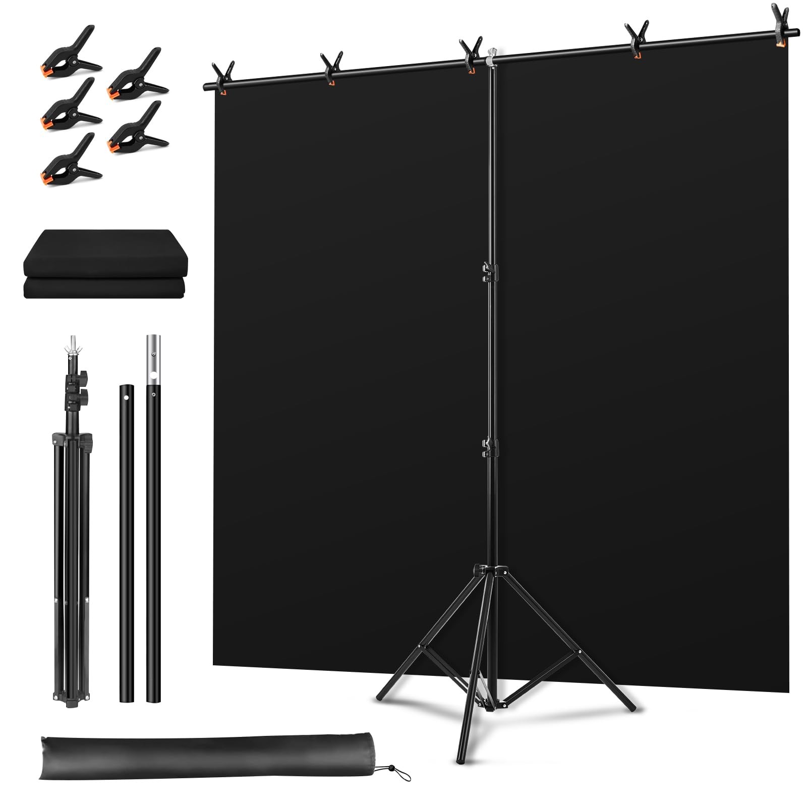Black Screen Backdrop Kit Portable Background TShaped Stand 6.5×5.0 Feet