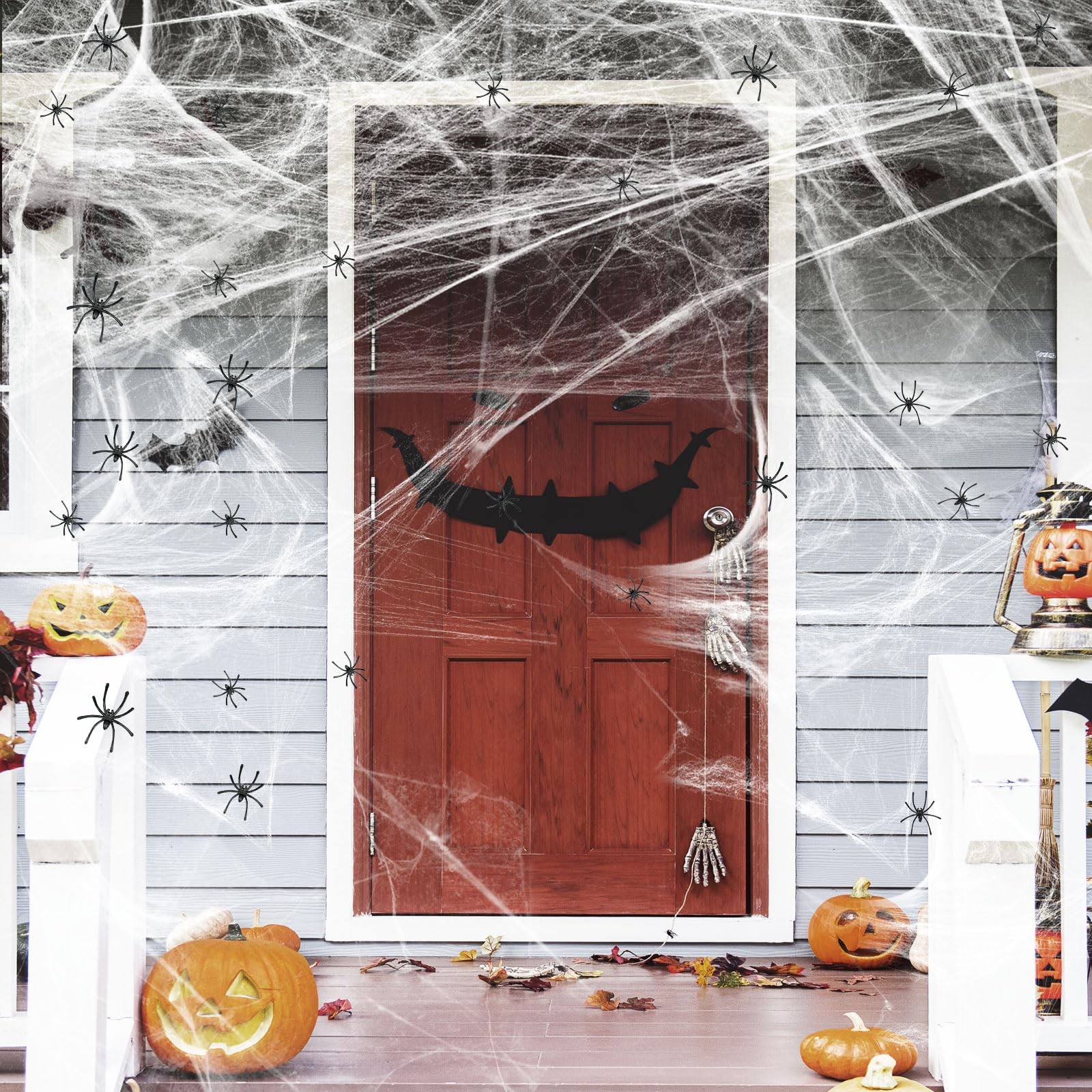 Halloween 1200 sqft Spider Webs and 50pcs Fake Spiders Super Stretch Cobwebs….